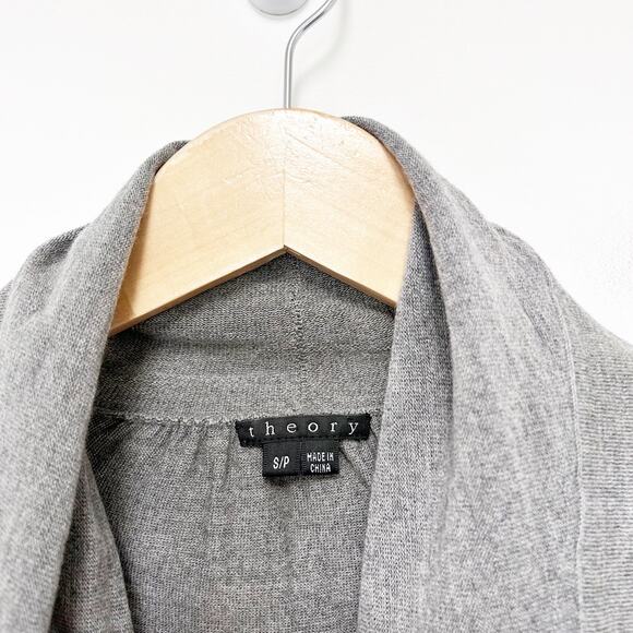 Theory Gray Maritza B Steady Wool Open Front Cardigan Sz S - Picture 2 of 6